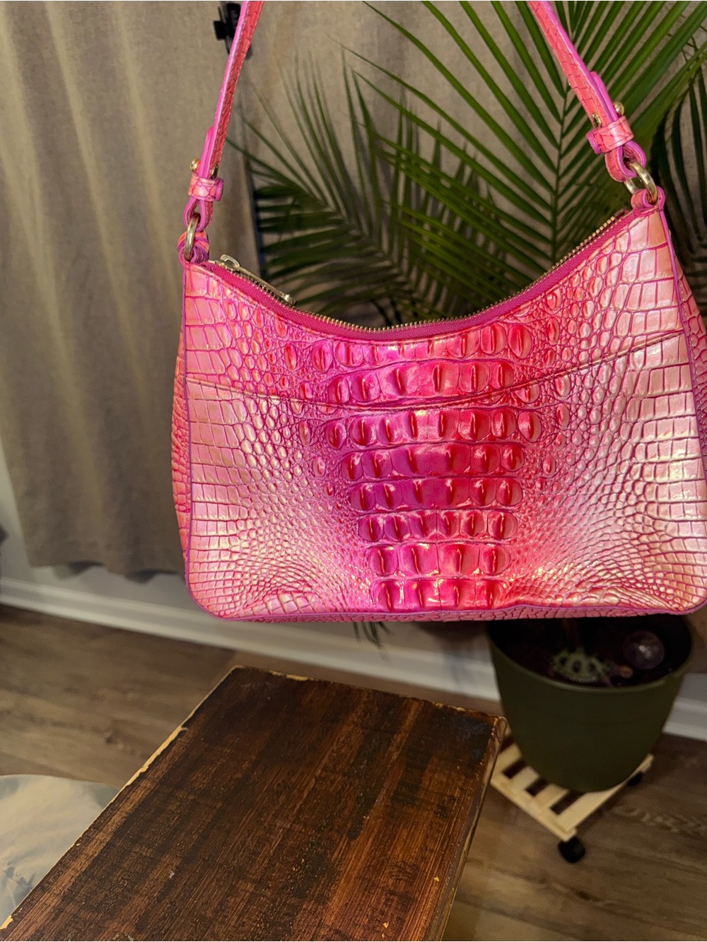 Brahmin Pink Croc-Embossed Shoulder Bag - Picture 4 of 7
